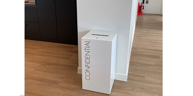 white confidential office recycling bin