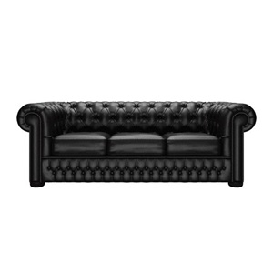 Black leather chesterfield reception sofa 3 seater