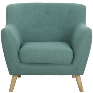 green reception armchair in contemporary green fabric with wood feet