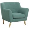 reception armchair in contemporary green fabric with wooden feet