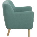 green reception armchair in contemporary green fabric with wooden feet