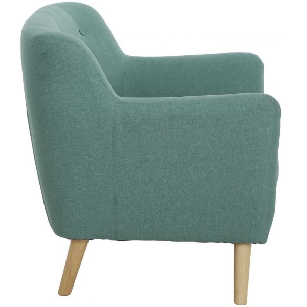 green reception armchair in contemporary green fabric with wooden feet