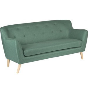 green fabric reception sofa with wood legs