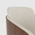 close up home office chair with walnut and fabric seat