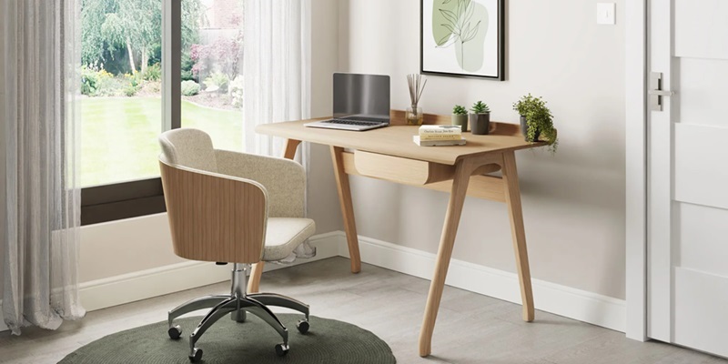 contemporay home office room set with oak bentwood desk and office chair