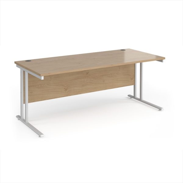 office desk with kendal oak desk top and white cantilever leg frame