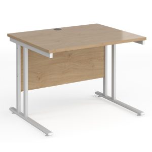 office desk with kendal oak desk top and white cantilever leg frame