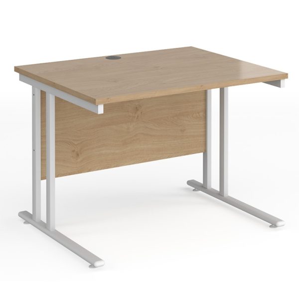 office desk with kendal oak desk top and white cantilever leg frame
