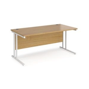 office desk 1600mm with oak desk top and white cantilever leg frame