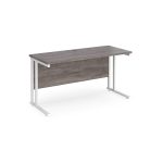 office straight desk 1400nn with grey oak desk top and white cantilever leg frame