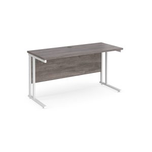 office straight desk 1400nn with grey oak desk top and white cantilever leg frame