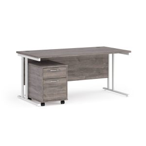 office desk bundle with grey oak desk and 2 drawer under desk filing pedestal