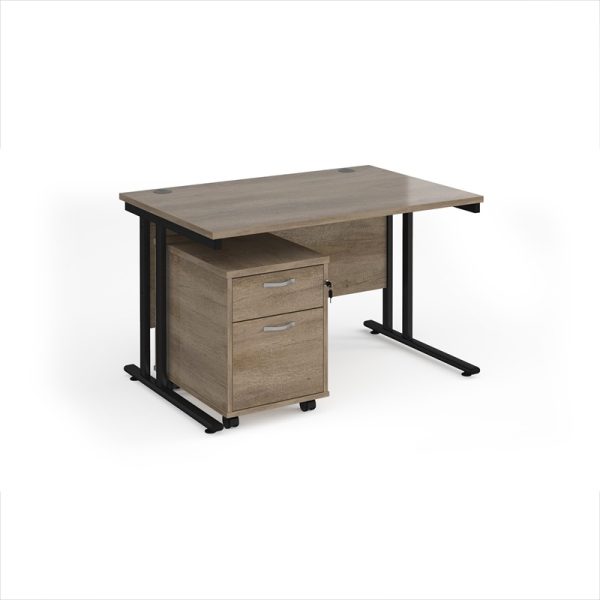 office furniture bundle deal with office desk and 2 drawer pedestal in nebraska oak