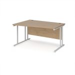wave office desk with kendal oak desk top and white cantilever leg frame