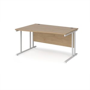 wave office desk with kendal oak desk top and white cantilever leg frame