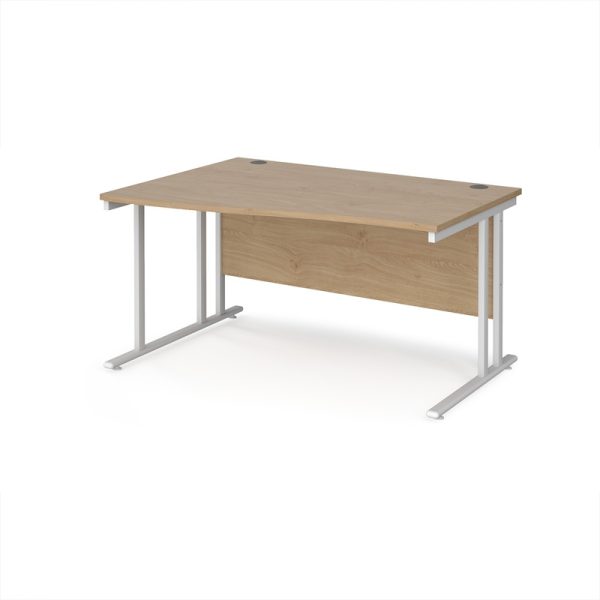 wave office desk with kendal oak desk top and white cantilever leg frame