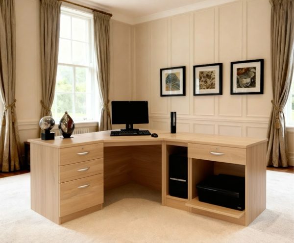home office desk in sandstone finish with storage