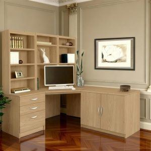 office furniture set classic oak including corner desk, office drawers, bookcase and office cupboard