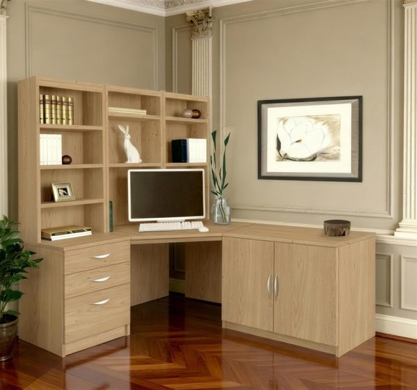 office furniture set classic oak including corner desk, office drawers, bookcase and office cupboard