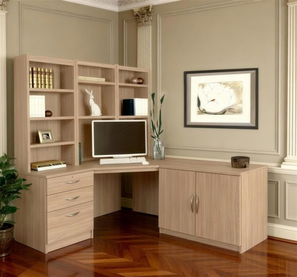 office furniture set sandstone with corner desk, office drawers, bookcase and office cupboard