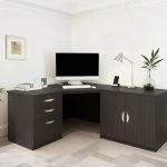 home office desk black with storage cupboard and drawers. Corner desk
