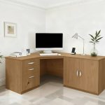 home office corner desk with storage cupboard and drawers