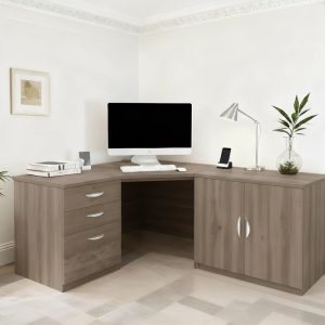 home office desk in grey finish,. Corner desk with drawers