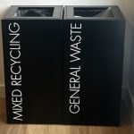 office recycling bin black with white lettering General Waste and Mixed Recycling