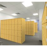 london lockers 4 compartments high in beech in locker room roomshot