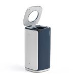 office recycling bin for gneral waste with blue and grey body and grey top