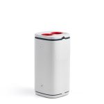 office recycling bin for metal with red lid and 2 apertures
