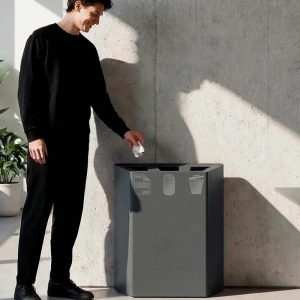 office recycling bins with waste stream markings
