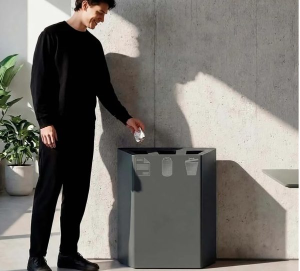 office recycling bins with waste stream markings