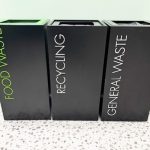 office recycling bins black with waste stream lettering