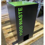 food waste recycling bin with green top and green lettering food waste