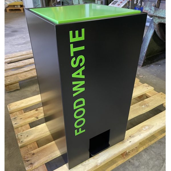 food waste recycling bin with green top and green lettering food waste