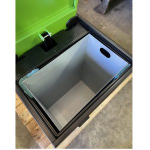 food waste bin with green lid and green food waste lettering