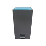 office recycling bin with pedal with grey body and blue top