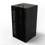 recycling bin with lid in black finish with General waste lettering in white