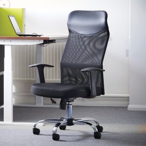 mesh back operators chair by office desk
