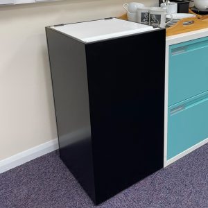 office recycling bin with enclosed hinged lid