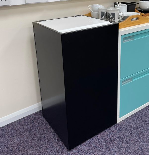 office recycling bin with enclosed hinged lid