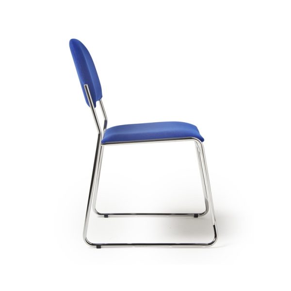 training chair blue fabric with chrome sled frame side view