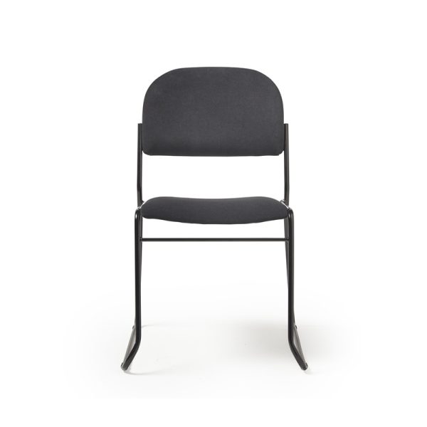 multi purpose chair with black fabric seat and black frame front view