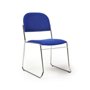 multi purpose chair in blue fabric and chrome sled frame