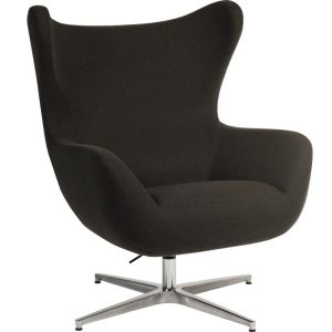 modern armchair in grey fabric in a reception by a coffee table