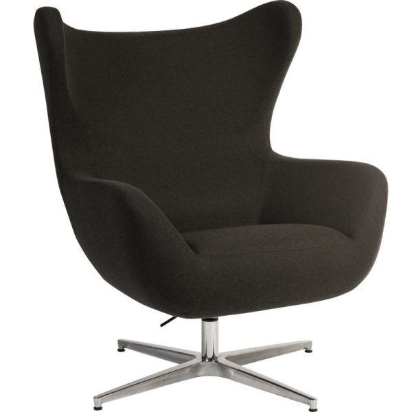 modern armchair in grey fabric in a reception by a coffee table