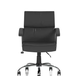 office chair black seat and chrome frame front view