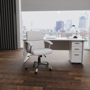 office chair with white leather seat and chrome frame