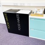 recycling bin with hinged lid with Food Waste lettering